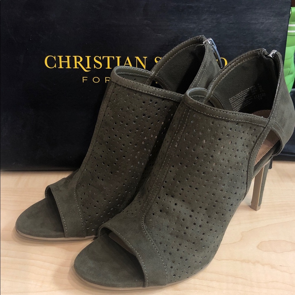 Christian Siriano Women's Green Peep-Toe Heeled Bootie